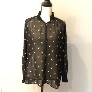 🌹 Cabi Sheer Blouse with Embroidered Roses 🌹